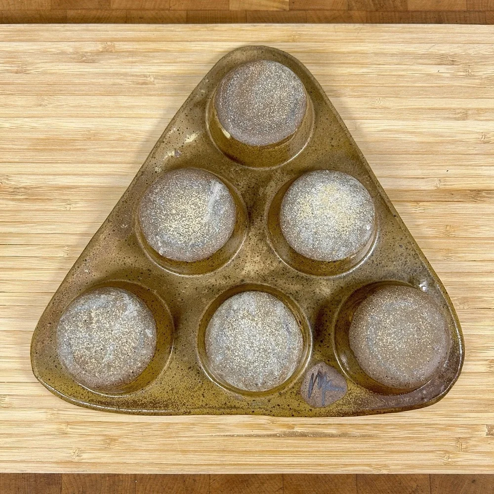 Vintage Studio Pottery Handmade Signed Muffin Pan 10.5